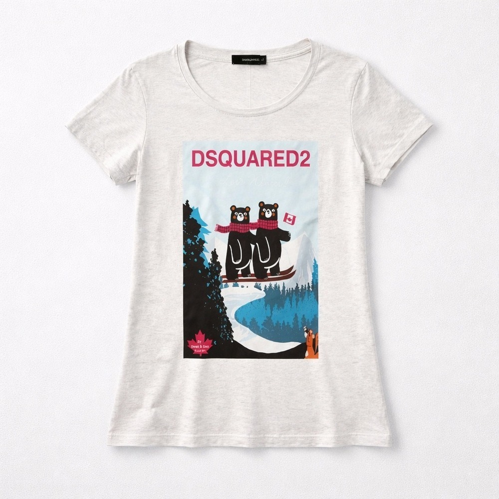 Dsquared2 NWT Womens Heather Gray Let's Winter Bear Graphic T-Shirt Size L